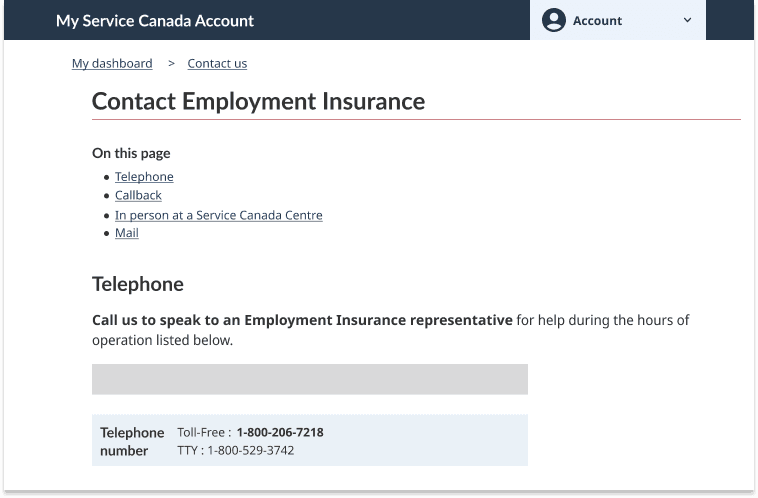 Partial image of the Contact Employment Insurance page